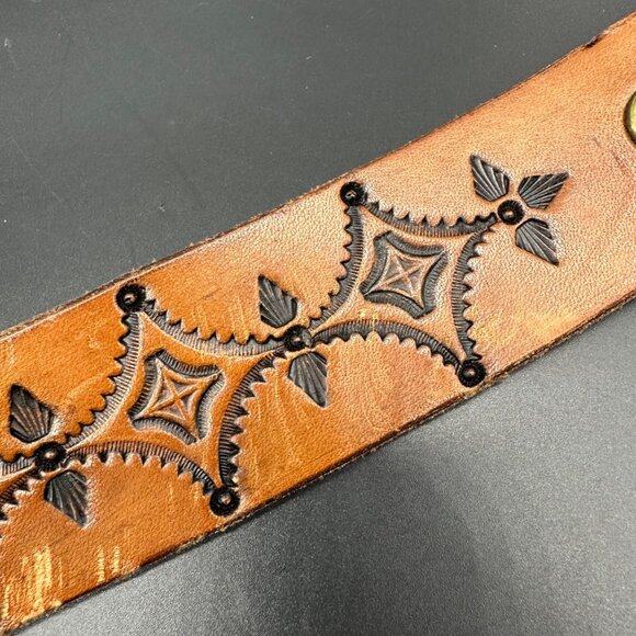 Vintage Tooled Leather Belt Brown Handmade Size 42 Western Cowboy Boho Retro - Picture 6 of 8